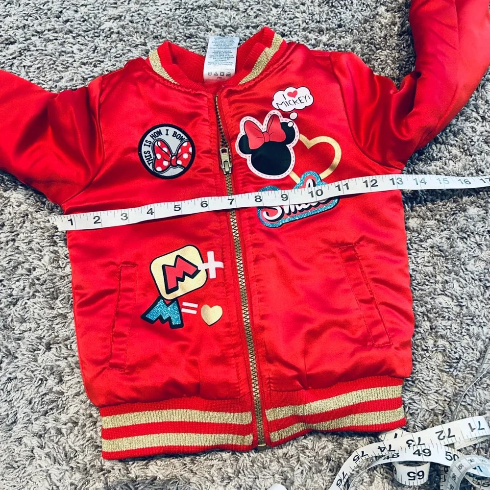 Disney Minnie Mouse Red Satin‎ Bomber Jacket Girls 4T Gold Glitter SCAL01A